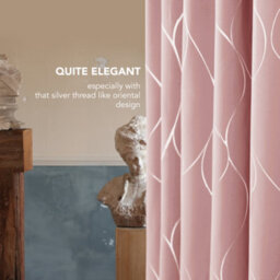 Deconovo Thermal Insulated Blackout Curtains Silver Wave Foil Printed Eyelet Curtains Coral Pink W66 X L54 Inch One Pair - thumbnail 3