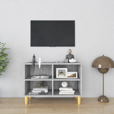 Berkfield Tv Cabinet With Solid Wood Legs Grey Sonoma 69.5X30X50 Cm - image 1
