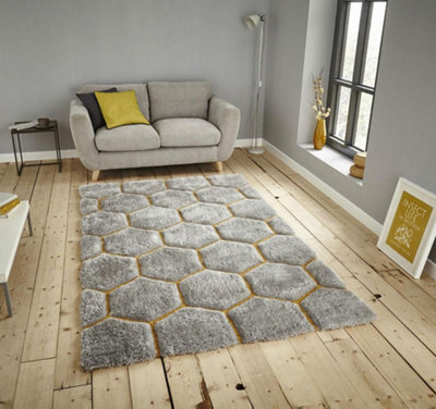 Grey/yellow Abstract Shaggy Modern Easy To Clean Rug For Dining Room Bed Room And Living Room-120Cm X 170Cm - image 1
