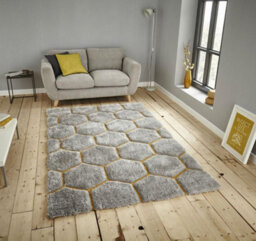 Grey/yellow Abstract Shaggy Modern Easy To Clean Rug For Dining Room Bed Room And Living Room-120Cm X 170Cm - thumbnail 1