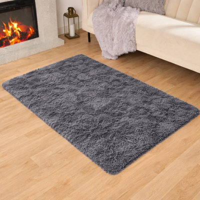 Aspire Homeware Non-Slip Grey Shaggy Rug Soft Fluffy Washable Floor And Kitchen Rug, (L)110Cm X (W)60Cm - image 1