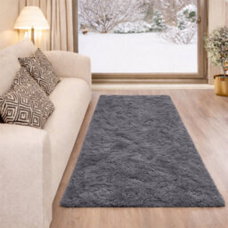 Aspire Homeware Non-Slip Grey Shaggy Rug Soft Fluffy Washable Floor And Kitchen Rug, (L)110Cm X (W)60Cm - thumbnail 6