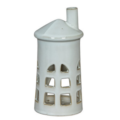 Hill Interiors Rhea Medium Lighthouse Tealight Candle Holder - Ceramic - L11 X W11 X H23 Cm - White - image 1