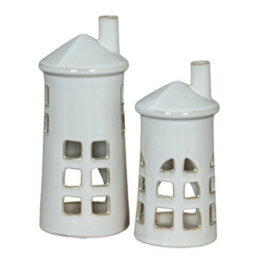 Hill Interiors Rhea Medium Lighthouse Tealight Candle Holder - Ceramic - L11 X W11 X H23 Cm - White - thumbnail 4