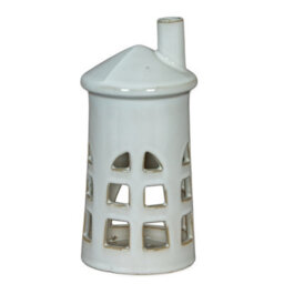 Hill Interiors Rhea Medium Lighthouse Tealight Candle Holder - Ceramic - L11 X W11 X H23 Cm - White - thumbnail 1