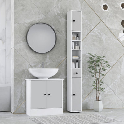Kleankin Slim Bathroom Cabinet, Toilet Roll Storage W/ Shelves, Light Grey - image 1