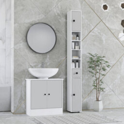 Kleankin Slim Bathroom Cabinet, Toilet Roll Storage W/ Shelves, Light Grey - thumbnail 1