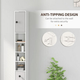 Kleankin Slim Bathroom Cabinet, Toilet Roll Storage W/ Shelves, Light Grey - thumbnail 5
