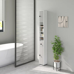 Kleankin Slim Bathroom Cabinet, Toilet Roll Storage W/ Shelves, Light Grey - thumbnail 8