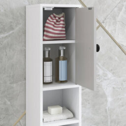 Kleankin Slim Bathroom Cabinet, Toilet Roll Storage W/ Shelves, Light Grey - thumbnail 9