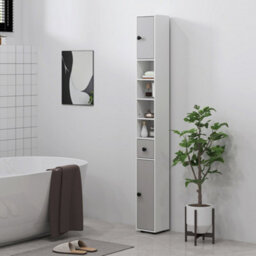Kleankin Slim Bathroom Cabinet, Toilet Roll Storage W/ Shelves, Light Grey - thumbnail 7
