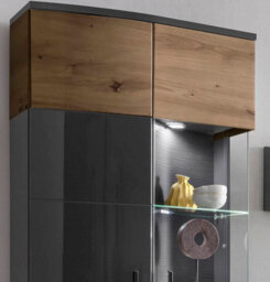 Arte Elegant Dera 12 Tall Display Cabinet H2000mm W700mm D380mm - Oak Artisan & Graphite Grey - thumbnail 4