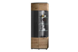 Arte Elegant Dera 12 Tall Display Cabinet H2000mm W700mm D380mm - Oak Artisan & Graphite Grey