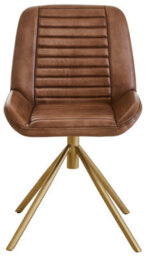 Orsina Buffalo Brown Genuine Leather Accent Chair, Channel Detailed Brown Leather Seat And Back, Modern Accent Chair