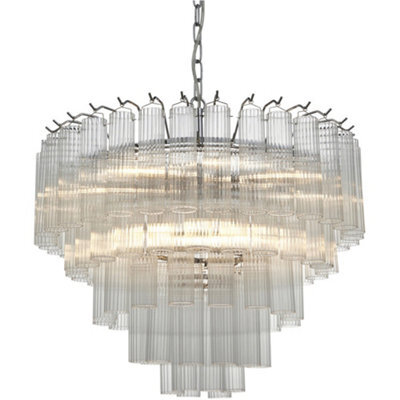 Loops Multi Arm Hanging Ceiling Pendant Light - Bright Nickel Plate & Clear Ribbed Glass - 12 X 3W Led G9 - image 1