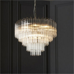 Loops Multi Arm Hanging Ceiling Pendant Light - Bright Nickel Plate & Clear Ribbed Glass - 12 X 3W Led G9 - thumbnail 3