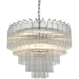 Loops Multi Arm Hanging Ceiling Pendant Light - Bright Nickel Plate & Clear Ribbed Glass - 12 X 3W Led G9 - thumbnail 1