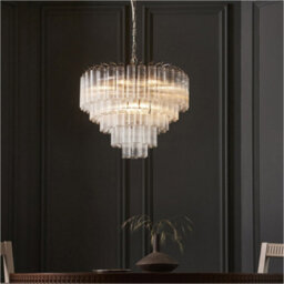 Loops Multi Arm Hanging Ceiling Pendant Light - Bright Nickel Plate & Clear Ribbed Glass - 12 X 3W Led G9 - thumbnail 4