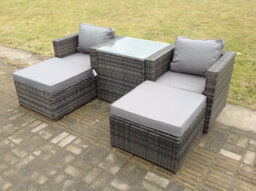 Fimous Outdoor Rattan Sofa Chair Footstool Garden Patio Furniture Set With Coffee Table 4 Seater - thumbnail 2