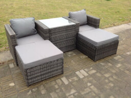 Fimous Outdoor Rattan Sofa Chair Footstool Garden Patio Furniture Set With Coffee Table 4 Seater - thumbnail 4