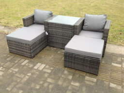Fimous Outdoor Rattan Sofa Chair Footstool Garden Patio Furniture Set With Coffee Table 4 Seater - thumbnail 1