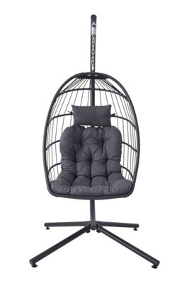 Thehotsale 88Cm W X 192Cm H Egg-Shaped Hanging Chair With Soft Cushion & Headrest Black Indoor Chairs - image 1