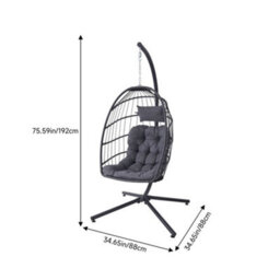 Thehotsale 88Cm W X 192Cm H Egg-Shaped Hanging Chair With Soft Cushion & Headrest Black Indoor Chairs - thumbnail 9