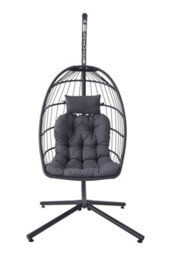 Thehotsale 88Cm W X 192Cm H Egg-Shaped Hanging Chair With Soft Cushion & Headrest Black Indoor Chairs - thumbnail 1