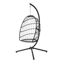 Thehotsale 88Cm W X 192Cm H Egg-Shaped Hanging Chair With Soft Cushion & Headrest Black Indoor Chairs - thumbnail 7