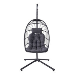 Thehotsale 88Cm W X 192Cm H Egg-Shaped Hanging Chair With Soft Cushion & Headrest Black Indoor Chairs - thumbnail 2