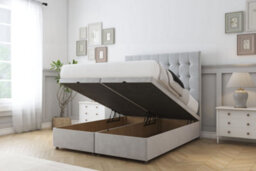 "Comfort Savannah Silver Plush Ottoman Bed Base With 26"" Strutted Headboard 4'6 Double" - thumbnail 2
