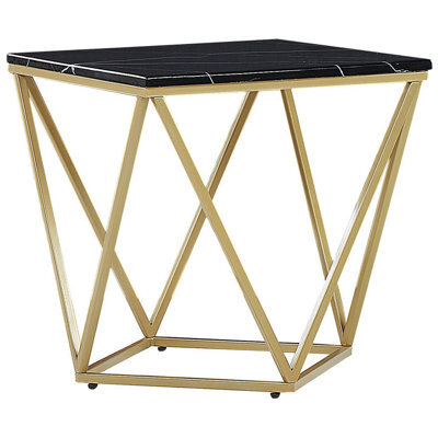 Beliani Square Side/end Table 50 X 50 Cm Black Marble-Effect Mdf Top Gold Metal Frame - image 1
