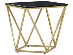 Beliani Square Side/end Table 50 X 50 Cm Black Marble-Effect Mdf Top Gold Metal Frame - thumbnail 3