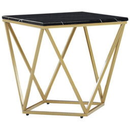 Beliani Square Side/end Table 50 X 50 Cm Black Marble-Effect Mdf Top Gold Metal Frame - thumbnail 1