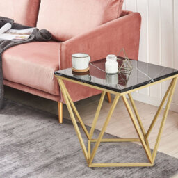 Beliani Square Side/end Table 50 X 50 Cm Black Marble-Effect Mdf Top Gold Metal Frame - thumbnail 2