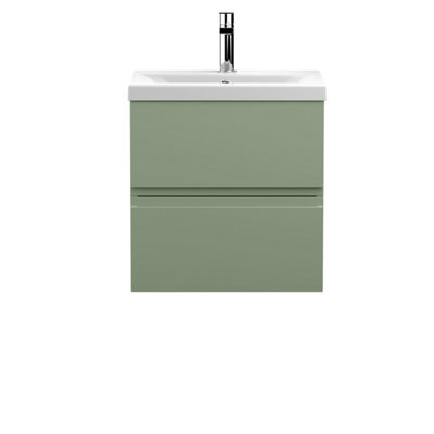 Hudson Reed Urban Satin Green Wall Hung 2 Drawer Vanity Unit And Mid-Edge Basin With Silent Close, 540 X 510 X 390 - image 1