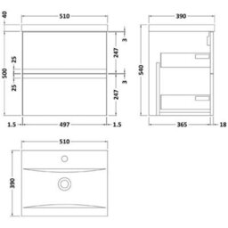 Hudson Reed Urban Satin Green Wall Hung 2 Drawer Vanity Unit And Mid-Edge Basin With Silent Close, 540 X 510 X 390 - thumbnail 5