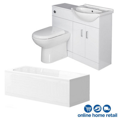 Affine Bathroom Suite Single Ended Bath 1050mm Basin Vanity Unit Toilet Gloss White - image 1