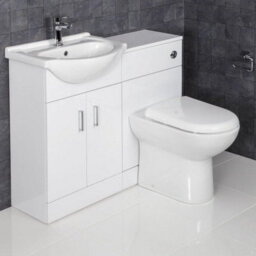 Affine Bathroom Suite Single Ended Bath 1050mm Basin Vanity Unit Toilet Gloss White - thumbnail 4