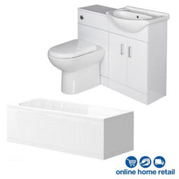 Affine Bathroom Suite Single Ended Bath 1050mm Basin Vanity Unit Toilet Gloss White - thumbnail 1