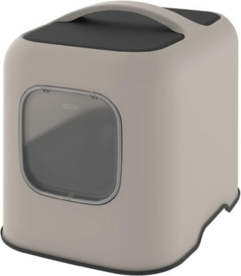 Cat Litter Box, Rotho Litter Tray With Hood And Scooper, Cappuccino/anthracite - image 1