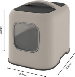 Cat Litter Box, Rotho Litter Tray With Hood And Scooper, Cappuccino/anthracite - thumbnail 4