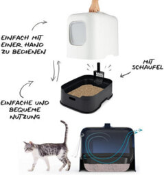 Cat Litter Box, Rotho Litter Tray With Hood And Scooper, Cappuccino/anthracite - thumbnail 3