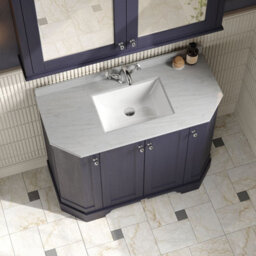 Hudson Reed Floor Standing 4 Door Angled Vanity Unit With 1 Tap Hole Grey Marble Top & Basin, Twilight Blue, 1036 X 470 mm - thumbnail 3