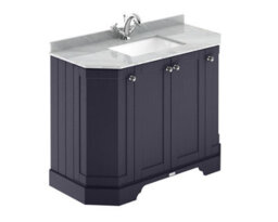 Hudson Reed Floor Standing 4 Door Angled Vanity Unit With 1 Tap Hole Grey Marble Top & Basin, Twilight Blue, 1036 X 470 mm