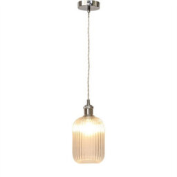 First Choice Lighting Set Of 2 Batley - Clear Ribbed Glass Chrome Retro Pendant Fittings - thumbnail 3