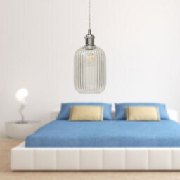 First Choice Lighting Set Of 2 Batley - Clear Ribbed Glass Chrome Retro Pendant Fittings - thumbnail 4
