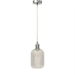 First Choice Lighting Set Of 2 Batley - Clear Ribbed Glass Chrome Retro Pendant Fittings - thumbnail 2
