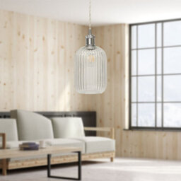 First Choice Lighting Set Of 2 Batley - Clear Ribbed Glass Chrome Retro Pendant Fittings - thumbnail 5