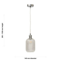 First Choice Lighting Set Of 2 Batley - Clear Ribbed Glass Chrome Retro Pendant Fittings - thumbnail 6